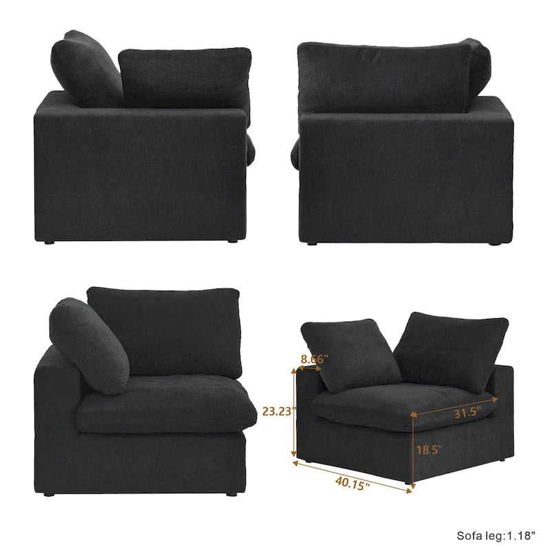 160 in. Free Combination Overstuffed Down Filled Comfort Linen U-shape 6-Seat Sofa Modular Sectional with Ottoman
