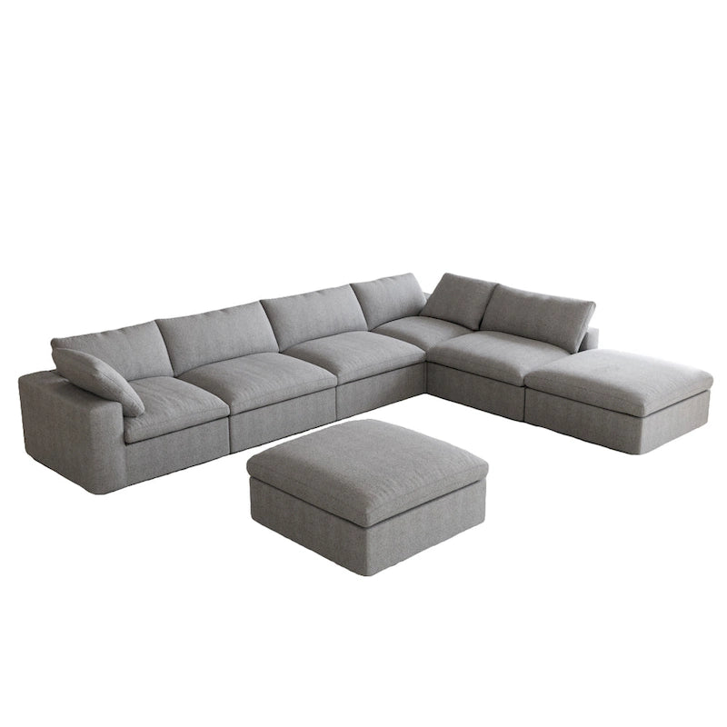 160 in. Free Combination Overstuffed Down Filled Comfort Linen U-shape 6-Seat Sofa Modular Sectional with Ottoman