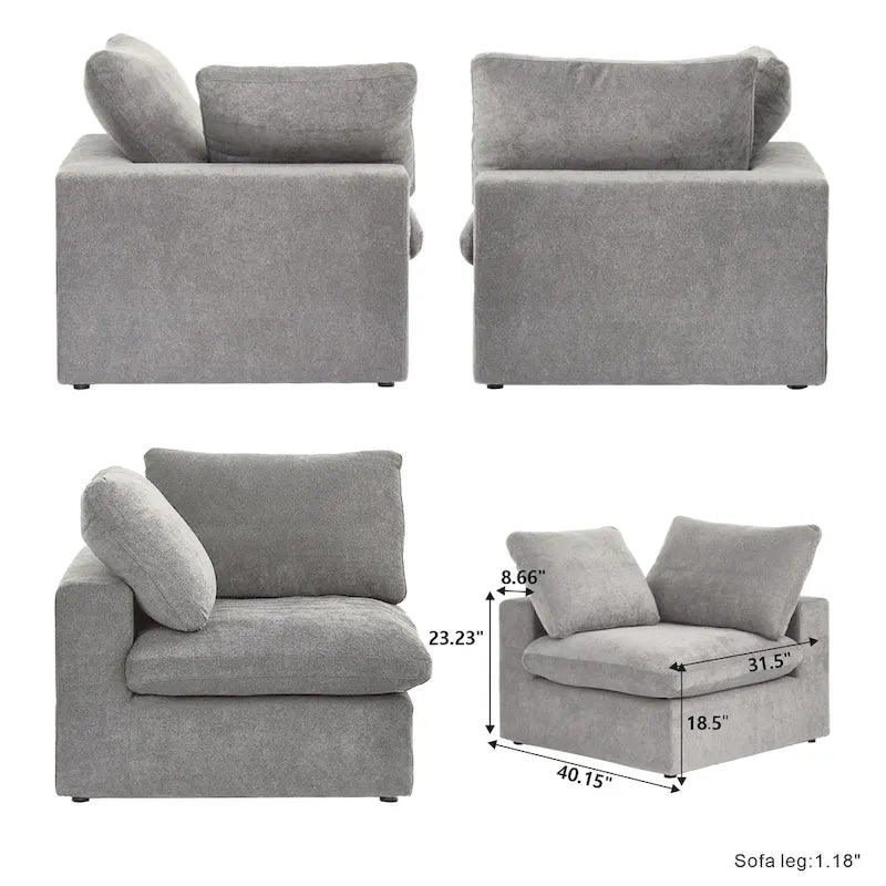 160 in. Free Combination Overstuffed Down Filled Comfort Linen U-shape 6-Seat Sofa Modular Sectional with Ottoman