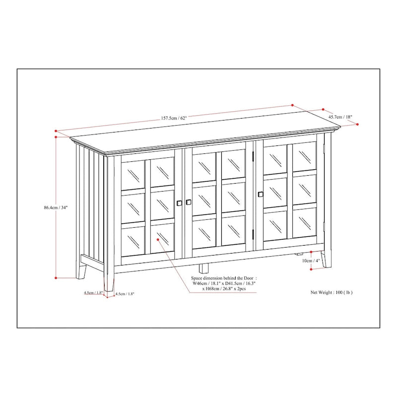 WYNDENHALL Normandy SOLID WOOD 62 inch Wide Transitional Wide Storage Cabinet - 62w x 18d x 34 h