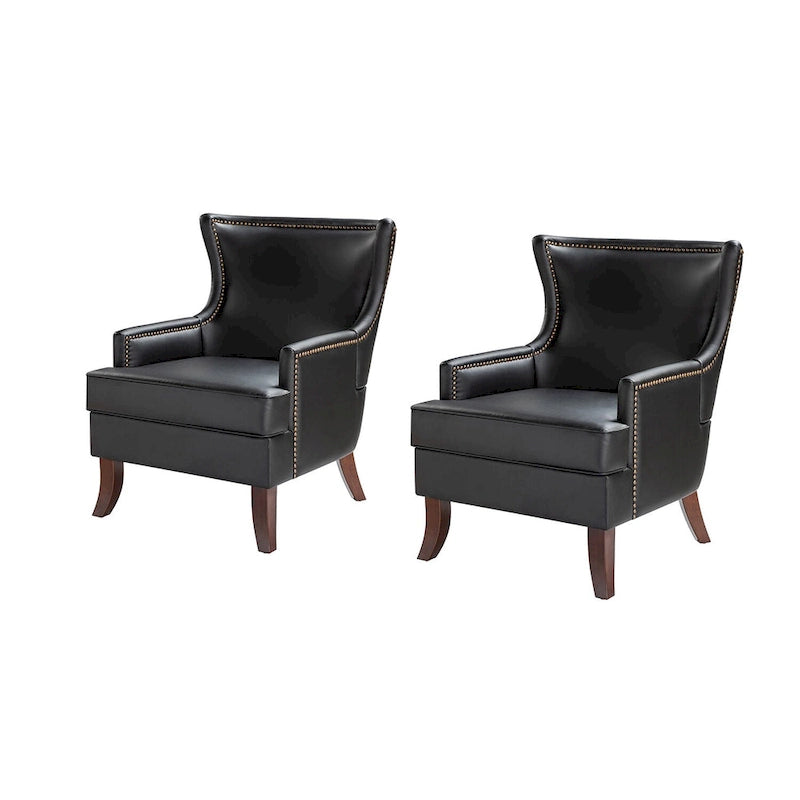 Angeles Mid-century Modern Ergonomic Vegan Leather Armchair with Wingback Set of 2 by HULALA HOME