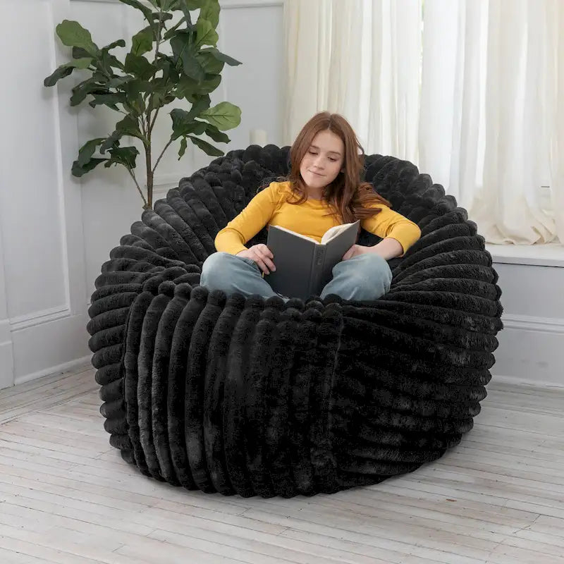 Jaxx Saxx 5 Foot Large Bean Bag Chair w/ Removable Cover for Adults, Mondo Fur
