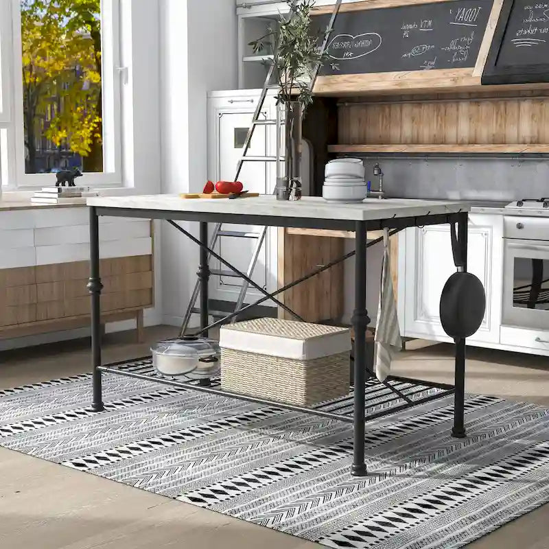 Avya Contemporary White and Gold 58-inch Wide Marble Top Kitchen Island by Furniture of America