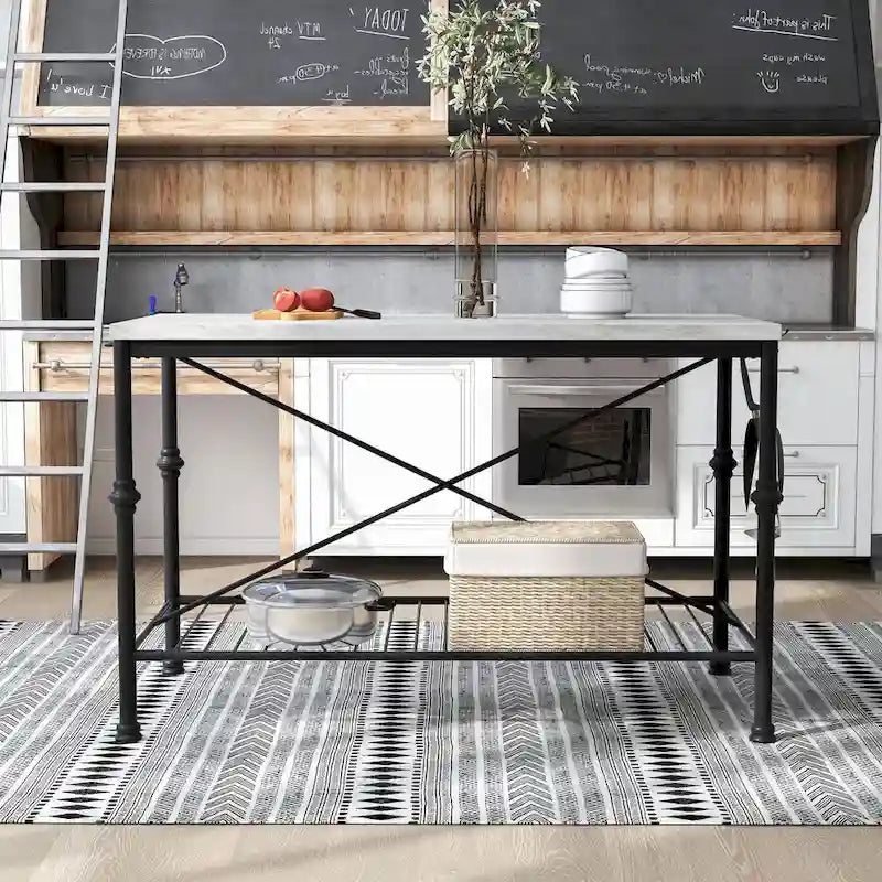 Avya Contemporary White and Gold 58-inch Wide Marble Top Kitchen Island by Furniture of America