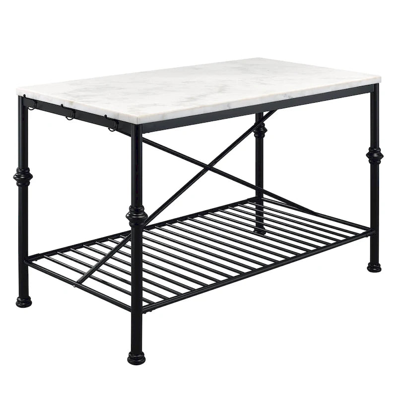 Avya Contemporary White and Gold 58-inch Wide Marble Top Kitchen Island by Furniture of America