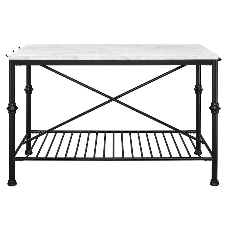 Avya Contemporary White and Gold 58-inch Wide Marble Top Kitchen Island by Furniture of America