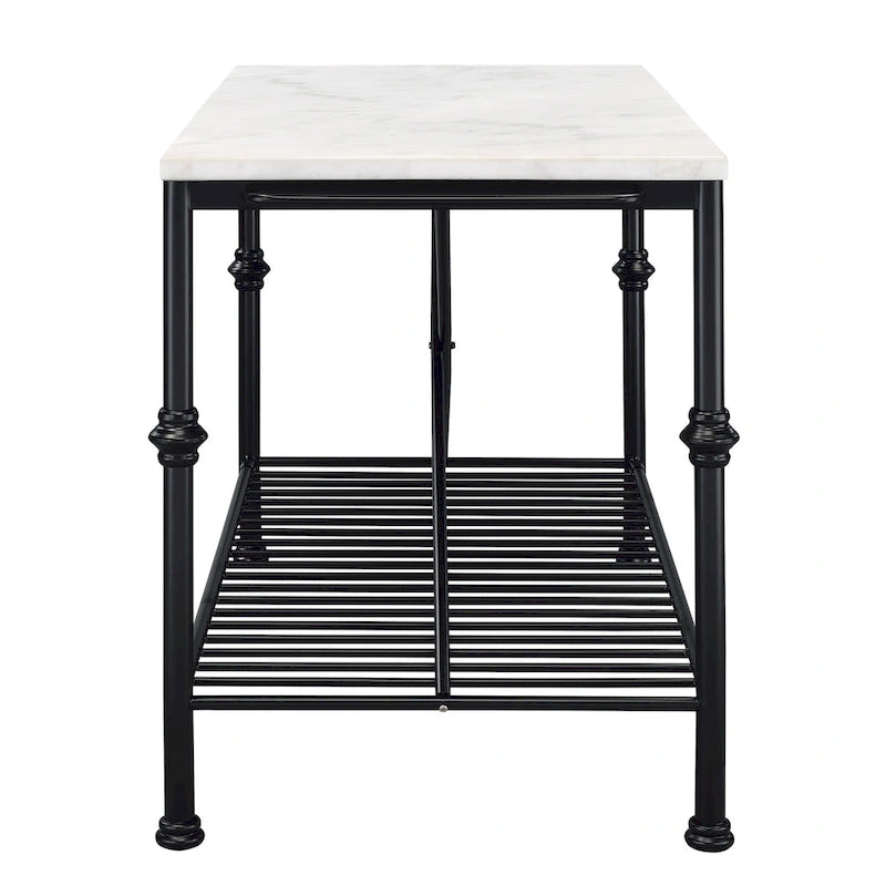 Avya Contemporary White and Gold 58-inch Wide Marble Top Kitchen Island by Furniture of America