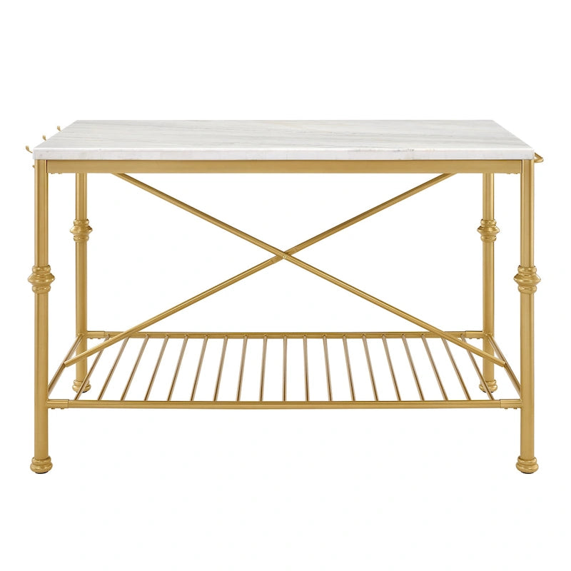 Avya Contemporary White and Gold 58-inch Wide Marble Top Kitchen Island by Furniture of America