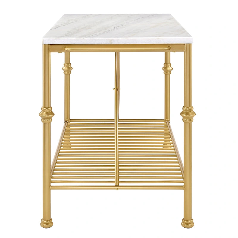 Avya Contemporary White and Gold 58-inch Wide Marble Top Kitchen Island by Furniture of America