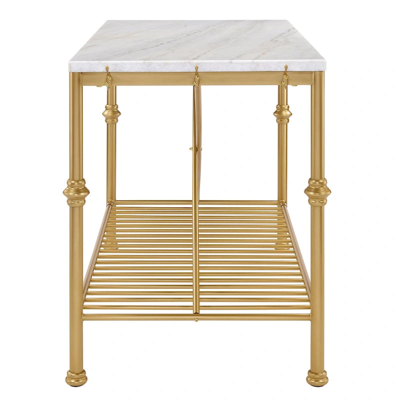 Avya Contemporary White and Gold 58-inch Wide Marble Top Kitchen Island by Furniture of America
