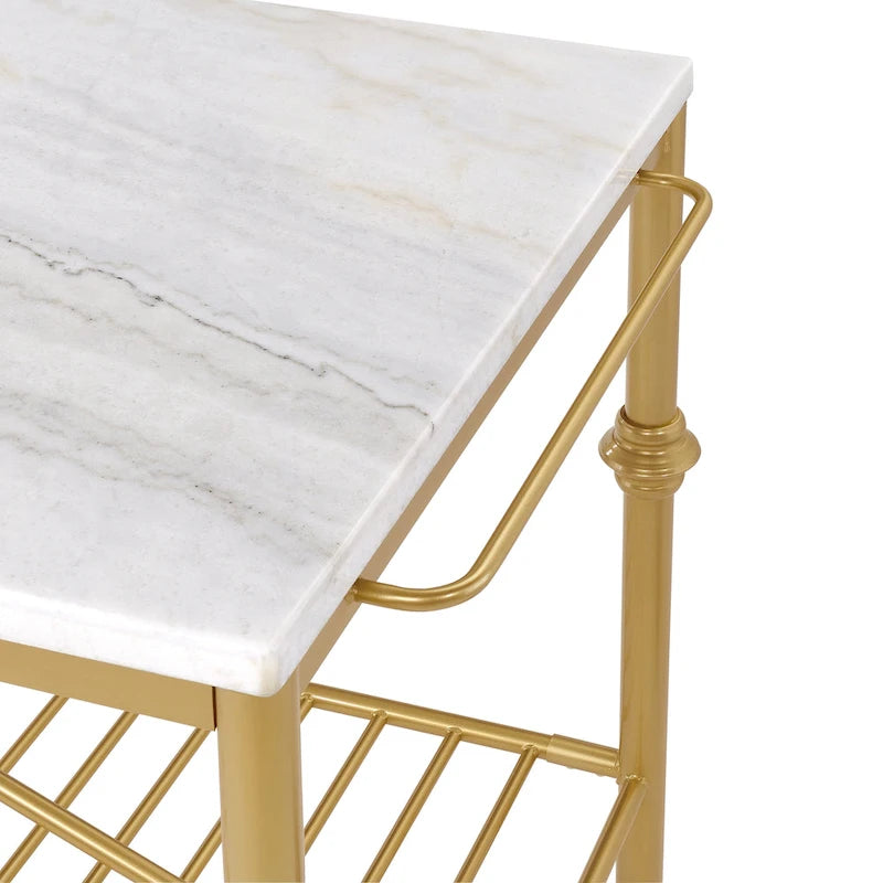 Avya Contemporary White and Gold 58-inch Wide Marble Top Kitchen Island by Furniture of America