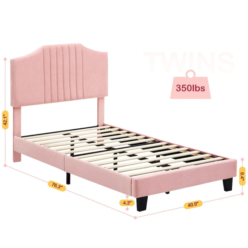 Twin Bed Frame for Kids, Upholstered Platform Bed Frame with Headboard