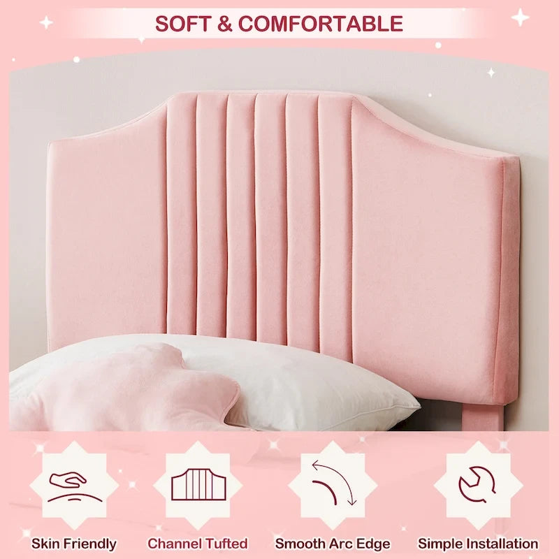 Twin Bed Frame for Kids, Upholstered Platform Bed Frame with Headboard