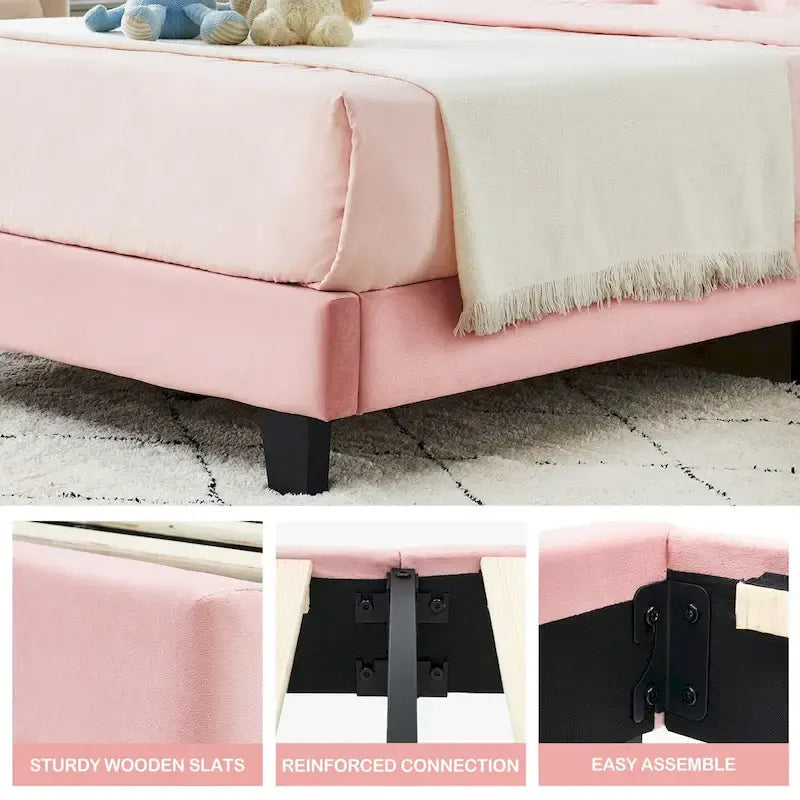 Twin Bed Frame for Kids, Upholstered Platform Bed Frame with Headboard
