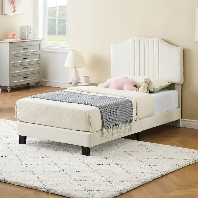 Twin Bed Frame for Kids, Upholstered Platform Bed Frame with Headboard