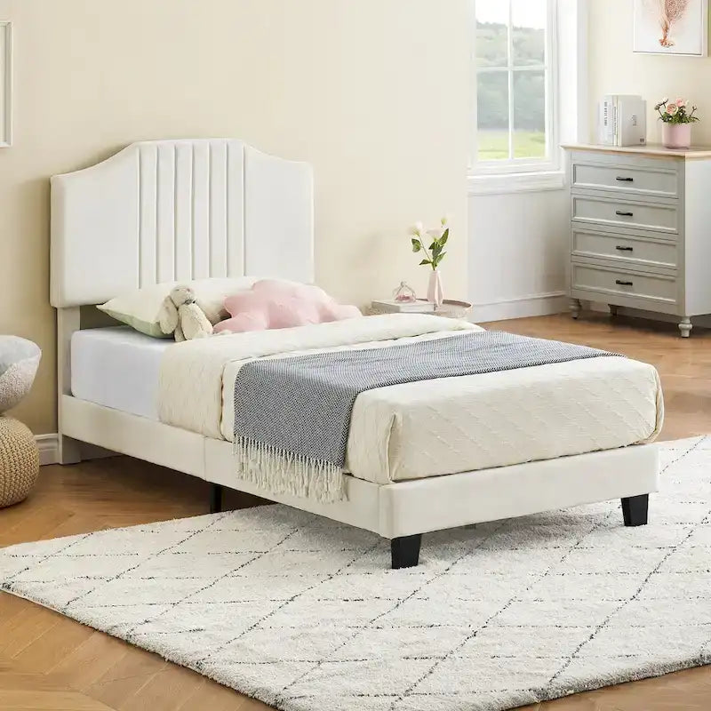 Twin Bed Frame for Kids, Upholstered Platform Bed Frame with Headboard