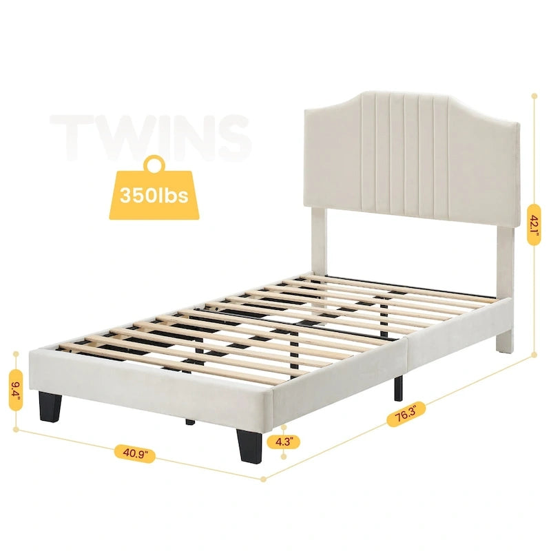 Twin Bed Frame for Kids, Upholstered Platform Bed Frame with Headboard