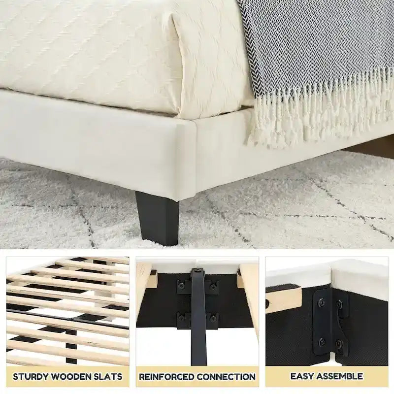 Twin Bed Frame for Kids, Upholstered Platform Bed Frame with Headboard