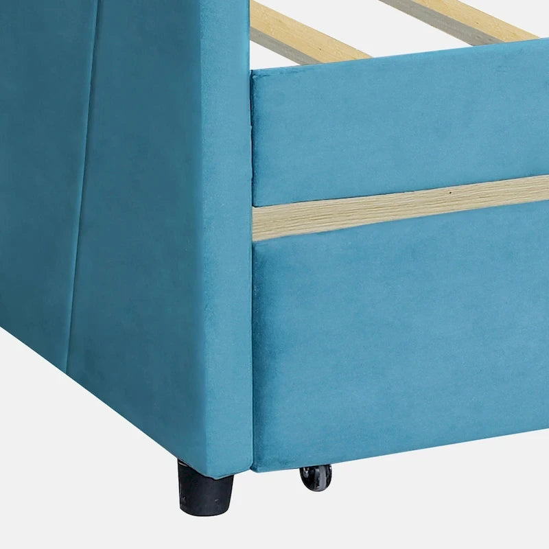 Upholstered daybed Twin Size with Two Drawers and Wood Slat Suppot