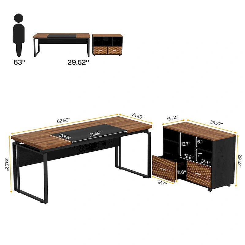 L-Shaped Executive Desk with File Cabinet