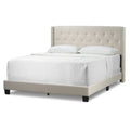 Asali Beige Fabric Bed with Button Tufting and Nail Headed Wings