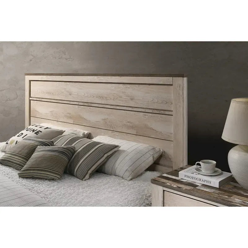 Roundhill Furniture Imerland Contemporary White Wash Finish 5-Piece Bedroom Set, Queen