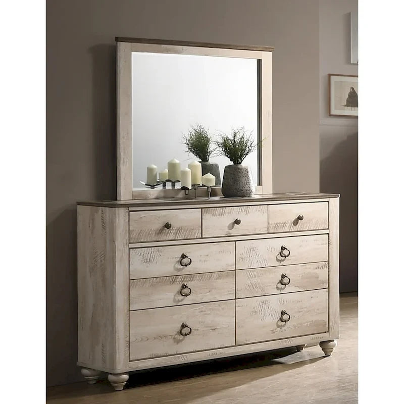 Roundhill Furniture Imerland Contemporary White Wash Finish 5-Piece Bedroom Set, Queen