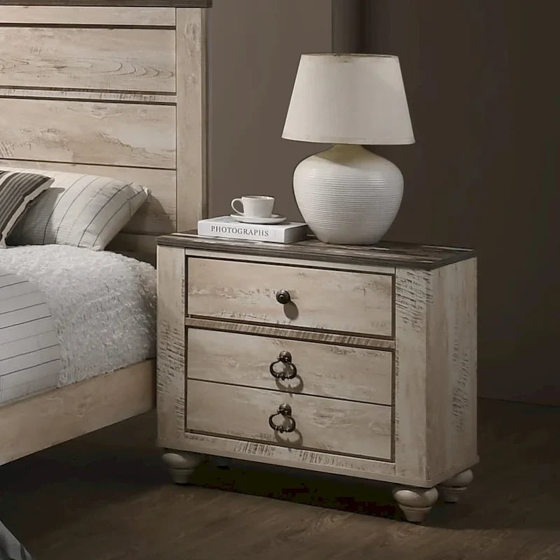 Roundhill Furniture Imerland Contemporary White Wash Finish 5-Piece Bedroom Set, Queen