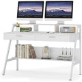 Computer Writing Desk with 2 Drawers and Storage Shelf, Monitor Stand