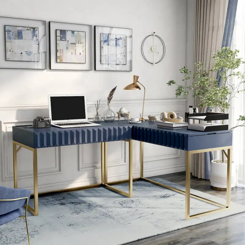 Bird Glam Metal Lift-top L-Shaped Computer Desk with USBs by Furniture of America