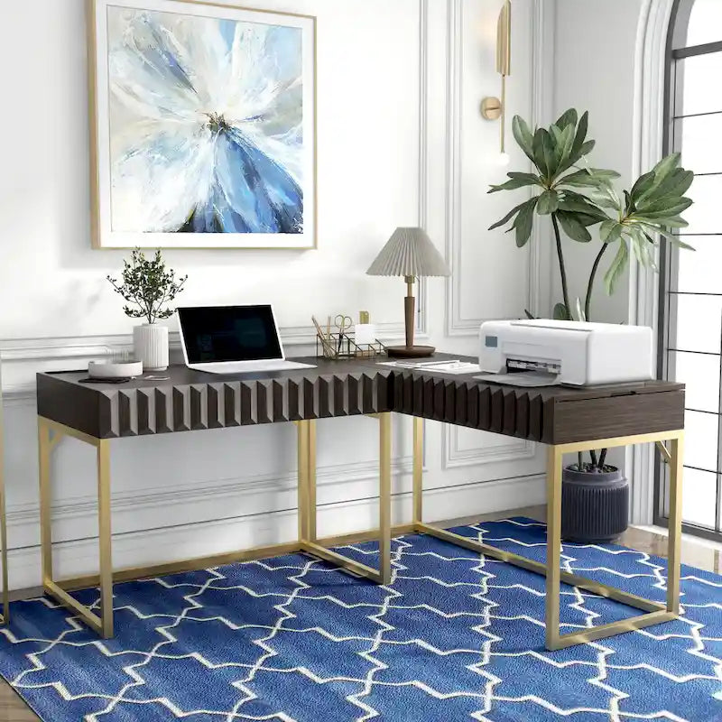 Bird Glam Metal Lift-top L-Shaped Computer Desk with USBs by Furniture of America