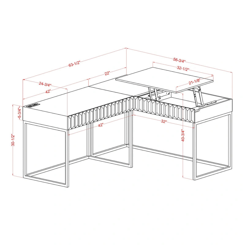 Bird Glam Metal Lift-top L-Shaped Computer Desk with USBs by Furniture of America