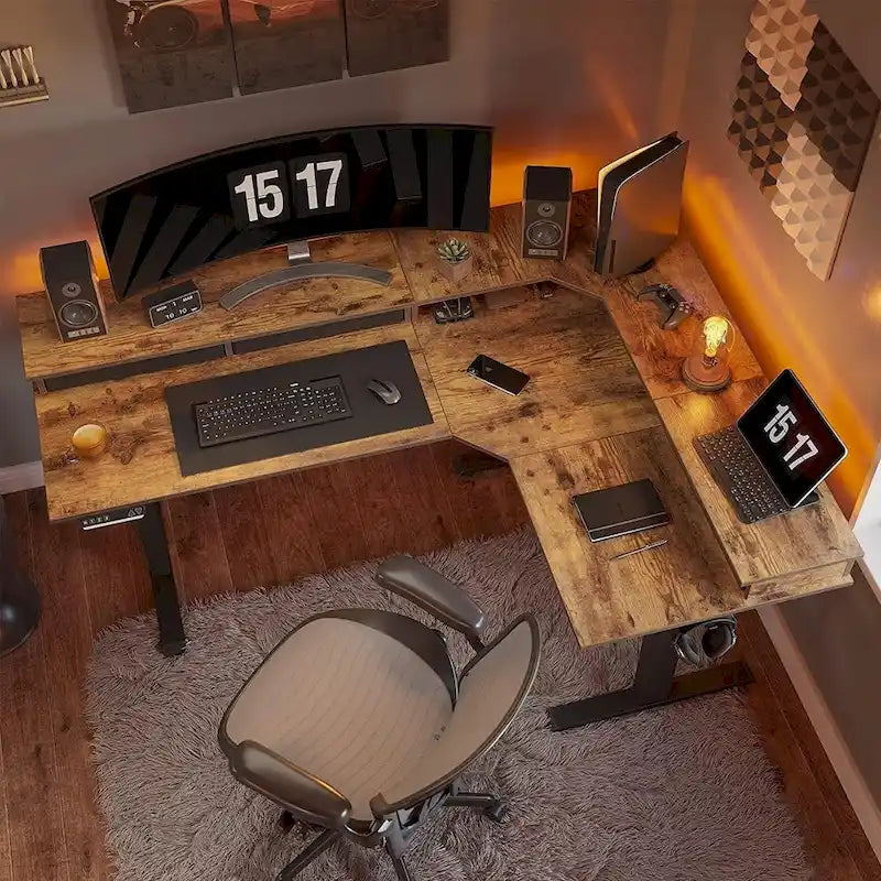 FEZIBO/Home Office Furniture/Brown&Black/Wood/Standing Desk/Desks