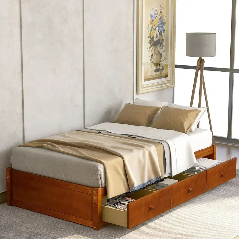 3-Drawers Twin Size Solid Wood Platform Storage Bed Frame