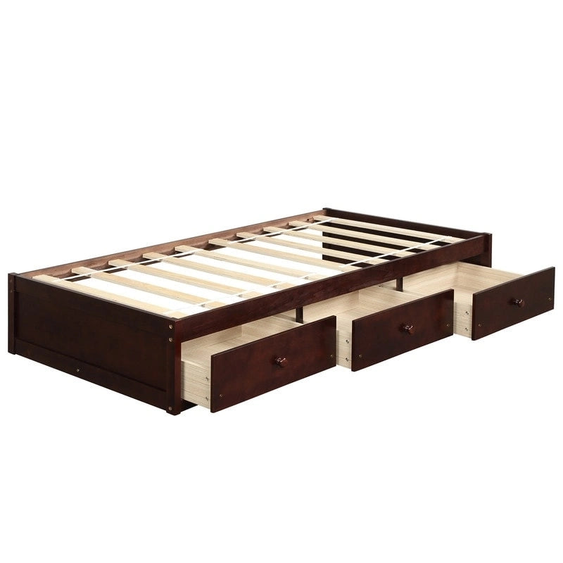 3-Drawers Twin Size Solid Wood Platform Storage Bed Frame