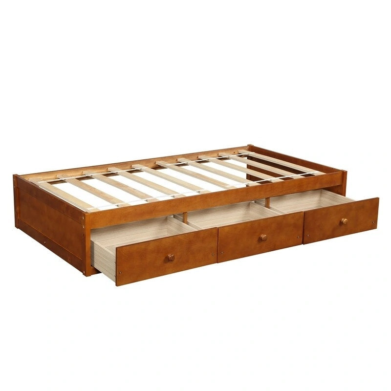 3-Drawers Twin Size Solid Wood Platform Storage Bed Frame