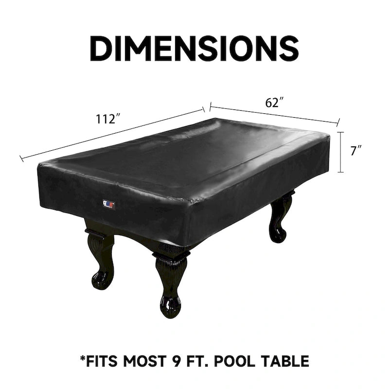 GSE 7ft/8ft/9ft Heavy Duty PU Leatherette Billiard Pool Table Cover - Black