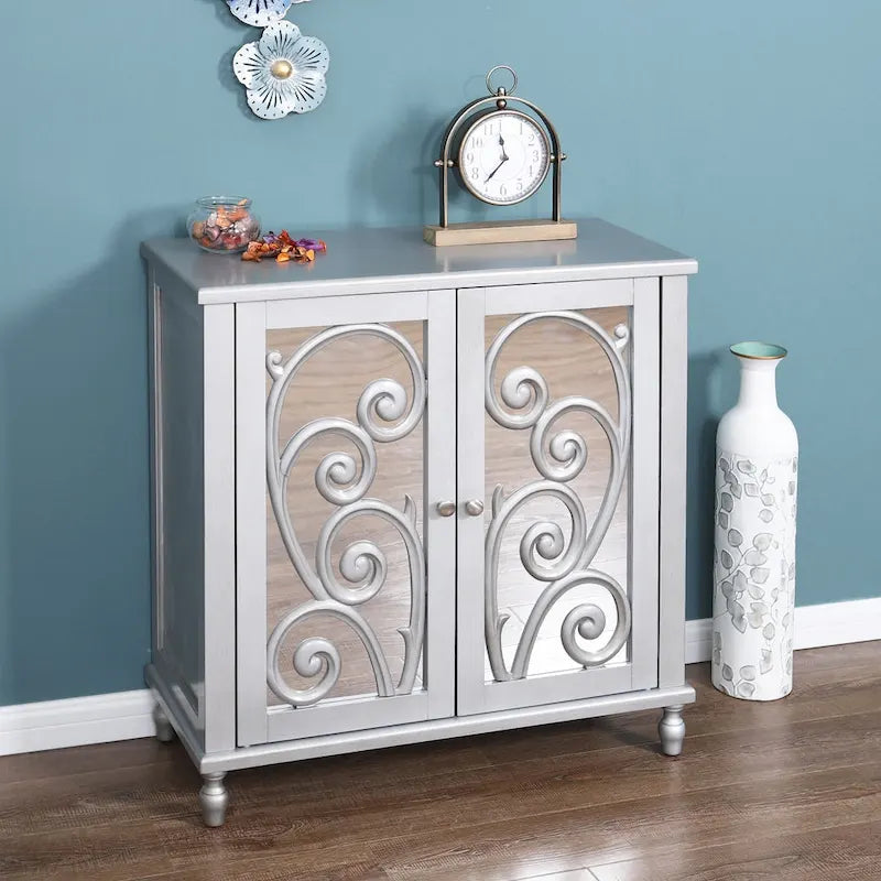 Sophia & William Silver 2-Door Fujimori Mirror Accent Storage Cabinet