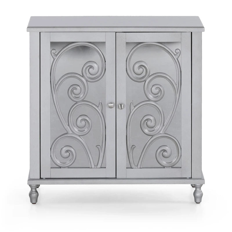 Sophia & William Silver 2-Door Fujimori Mirror Accent Storage Cabinet