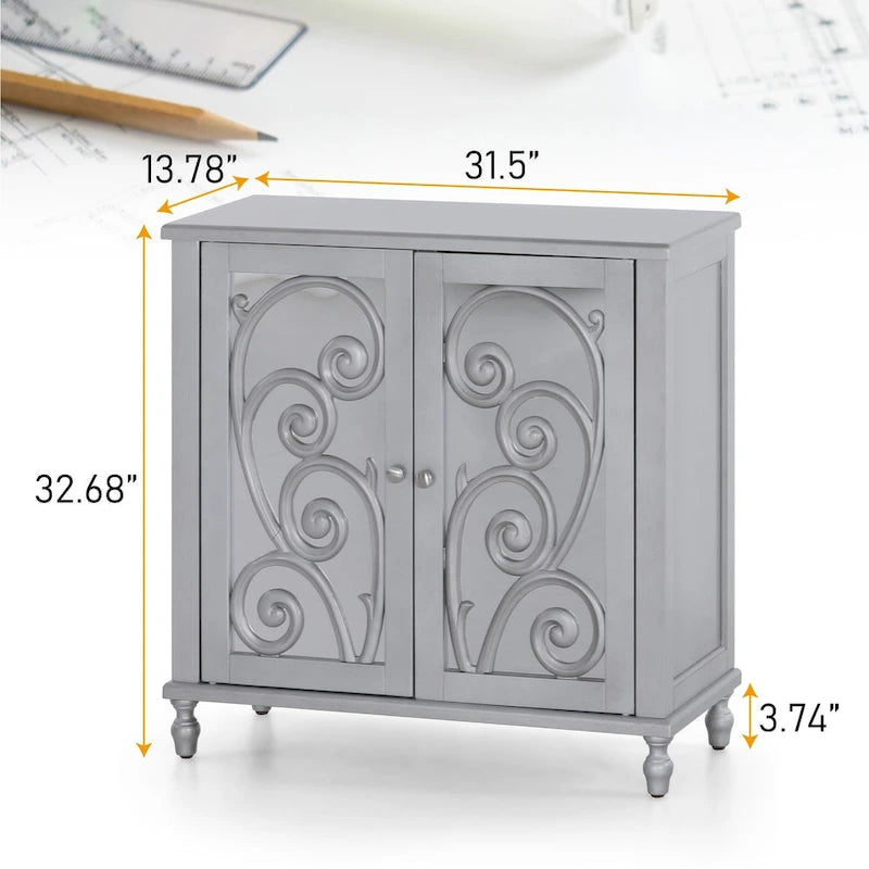 Sophia & William Silver 2-Door Fujimori Mirror Accent Storage Cabinet