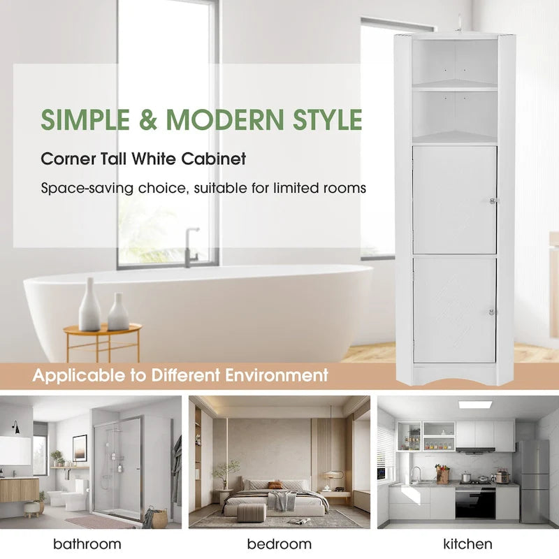 Nestfair Tall Freestanding Bathroom Cabinet Corner Storage Cabinet with Doors and Adjustable Shelves
