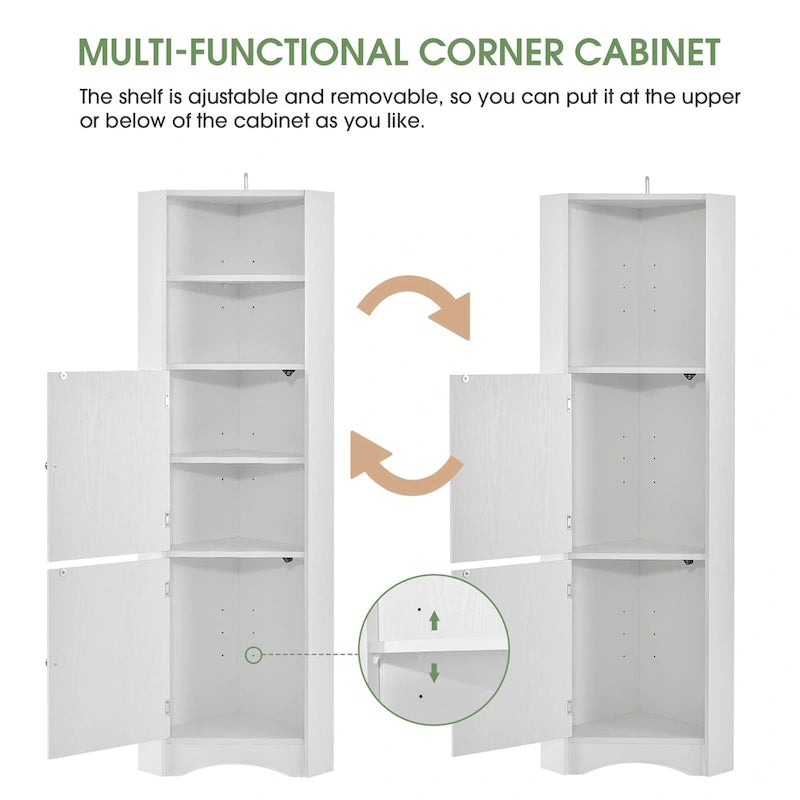 Nestfair Tall Freestanding Bathroom Cabinet Corner Storage Cabinet with Doors and Adjustable Shelves