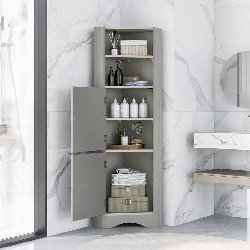 Nestfair Tall Freestanding Bathroom Cabinet Corner Storage Cabinet with Doors and Adjustable Shelves