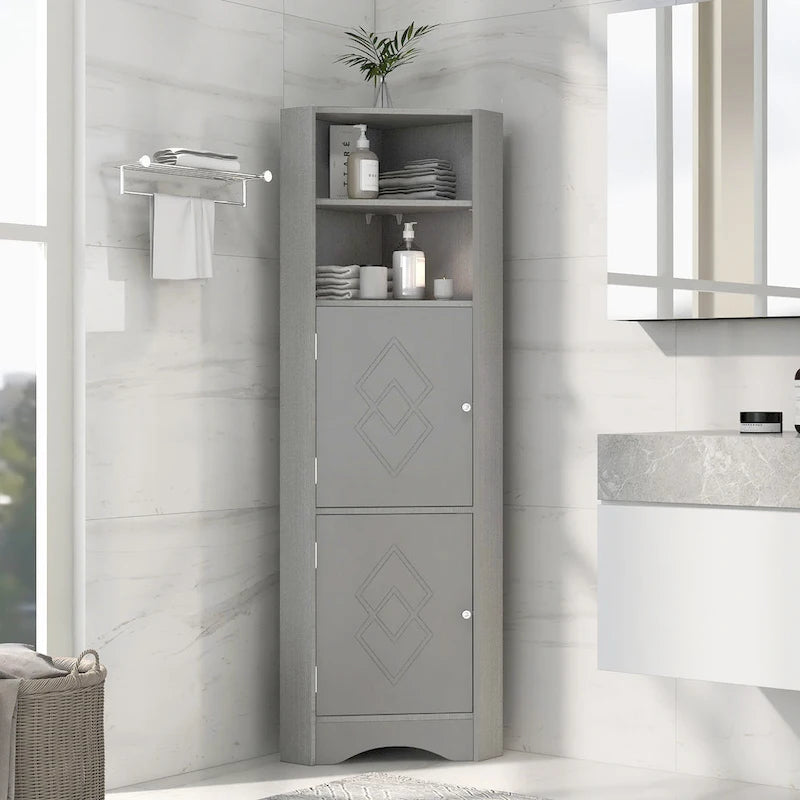 Nestfair Tall Freestanding Bathroom Cabinet Corner Storage Cabinet with Doors and Adjustable Shelves