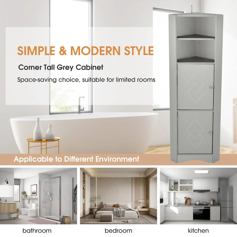 Nestfair Tall Freestanding Bathroom Cabinet Corner Storage Cabinet with Doors and Adjustable Shelves