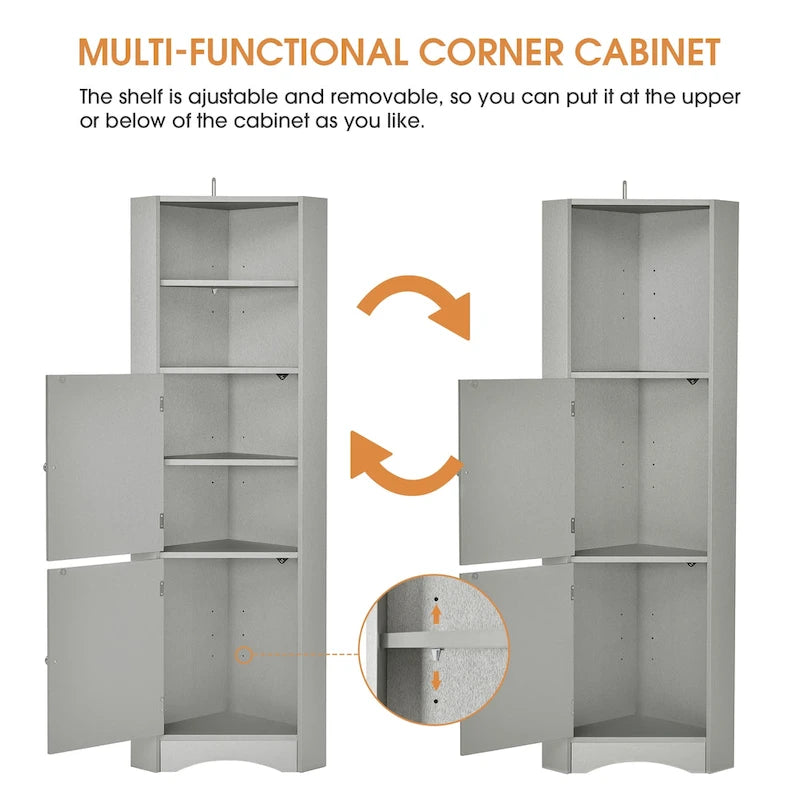 Nestfair Tall Freestanding Bathroom Cabinet Corner Storage Cabinet with Doors and Adjustable Shelves