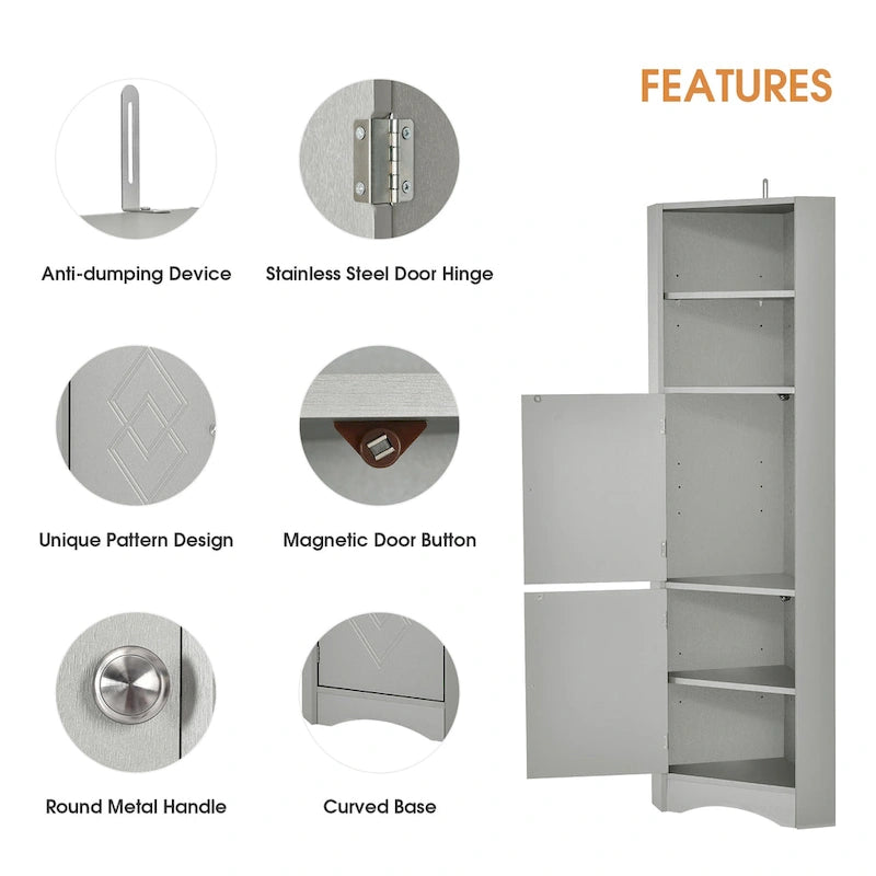 Nestfair Tall Freestanding Bathroom Cabinet Corner Storage Cabinet with Doors and Adjustable Shelves
