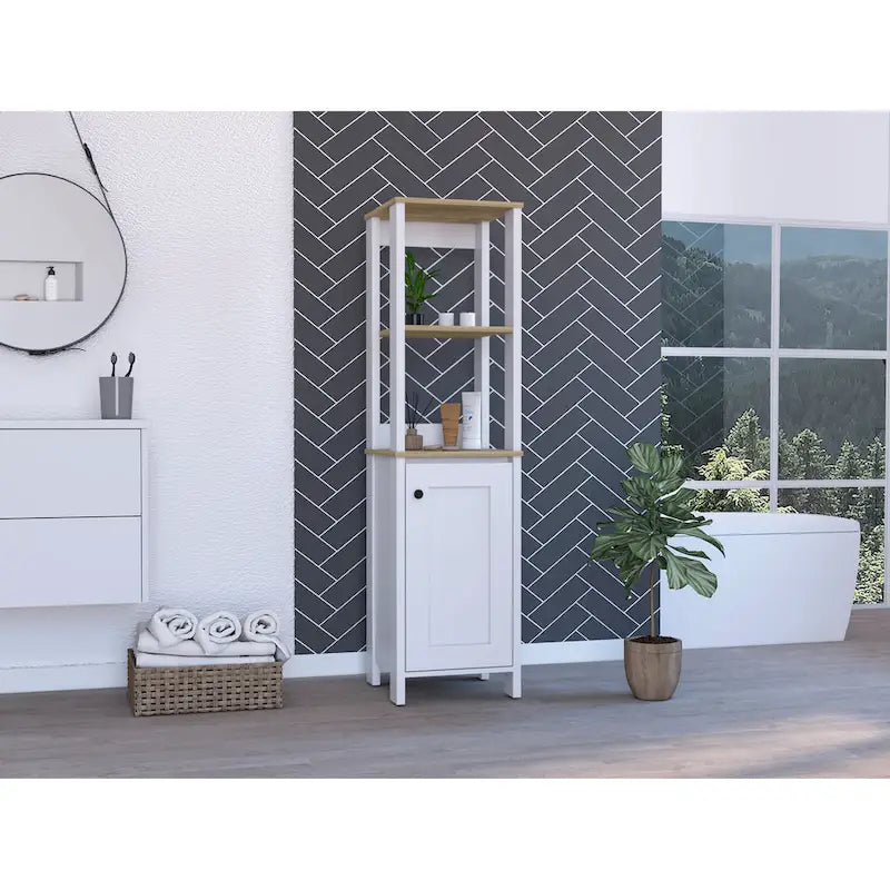 FM Furniture Arctic Linen Cabinet with 4 Shelves and Single Door Cabinet