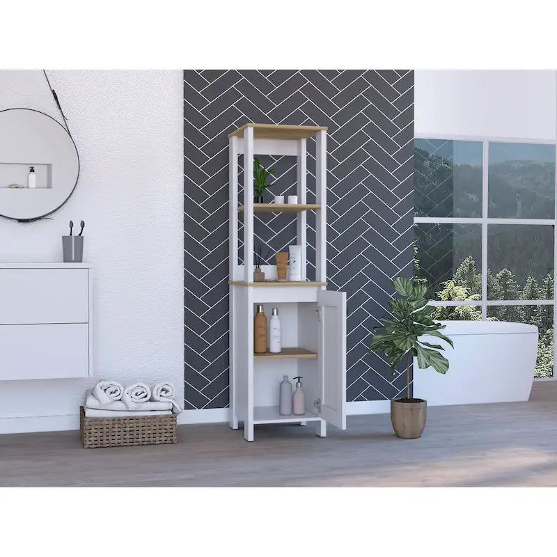 FM Furniture Arctic Linen Cabinet with 4 Shelves and Single Door Cabinet