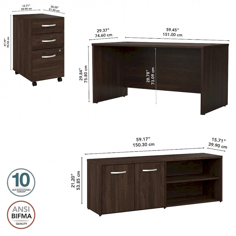 Studio C 60W Desk with Return and Cabinet by Bush Business Furniture
